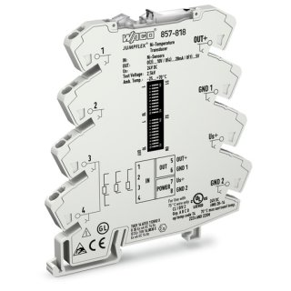 Wago 857-818 Temperaturmessumformer für Ni-Sensoren;Strom- und Spannungsausgangssignal;Konfiguration per Software;lichtgrau