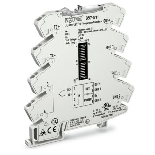 Wago 857-811 Temperaturmessumformer für Thermoelemente;Strom- und Spannungsausgangssignal;Konfiguration per Software;lichtgrau