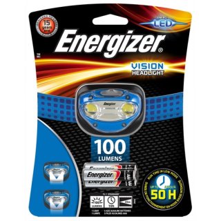 Energizer Vision Headlight Kopflampe Vision inkl. 3 AAA Batterien, bis zu 100 Lumen, 35m Reichweite wetterfest IPX 4 1er Blister