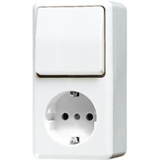 JUNG 676 A WW SCHUKO® Steckdose 16 A 250 V ~ mit Schalter Universal Aus-Wechsel 10 AX 250 V ~, AP 600, alpinweiß
