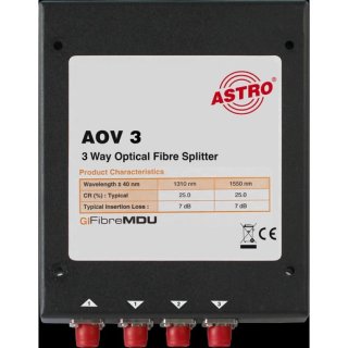Astro AOV 3 Optischer 3-fach Verteiler, ca. 5,5 dB Verteildämpfung, FC/PC Konnektoren, zur Verwendung in optischen SAT-ZF Verteilsystemen (in Verbindung mit AOF…/