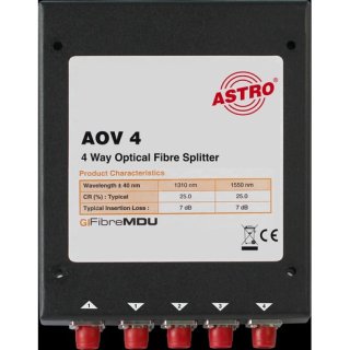 Astro AOV 4 Optischer 4-fach Verteiler, ca. 7 dB Verteildämpfung, FC/PC Konnektoren, zur Verwendung in optischen SAT-ZF Verteilsystemen (in Verbindung mit AOF…/ A