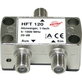 Astro HFT 120 Abzweiger 1-fach, 5 - 1218 MHz, Abzweigdämpfungca. 20 dB, Durchgangsdämpfung ca. 1 dB
