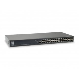 LevelOne GEP-2681 26-Port L3 Lite Managed Gigabit PoE Switch, 24 PoE Outputs, 185W, 2 x SFP/RJ45 Combo