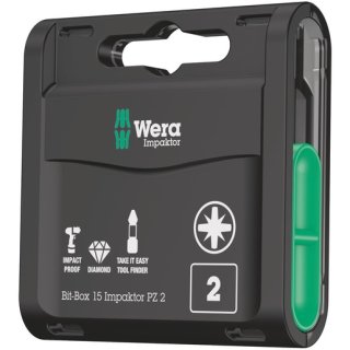 Wera 5057763001 Bit-Sortiment, Bit-Box 15 Impaktor PZ 2,...