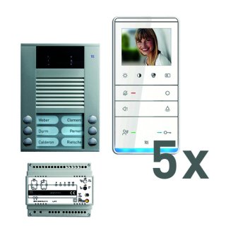 TCS Türcontrolsysteme PVE16050-0010 video:pack AP für 5 Wohneinheiten, mit Außenstation AVE 6 Klingeltasten + 5x Video Freisprecher IVW5111 + Steuergerät VBVS05