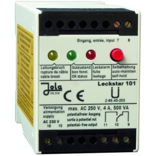 Jola Spezialschalter Leckstar 101 Elektrodenrelais, Versorgungsspannung 230 V AC, Montage auf DIN-Schiene 35 mm oder Befestigung über 2 Bohrungen