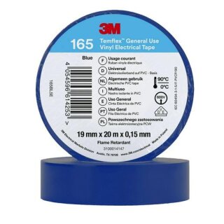 3M 165BL5E 3M Temflex Vinyl-Isolierband 165, Blau, 19 mm...