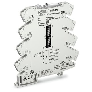 Wago 857-810 Temperaturmessumformer für Thermoelemente;Strom- und Spannungsausgangssignal;Konfiguration per DIP Schalter;lichtgrau